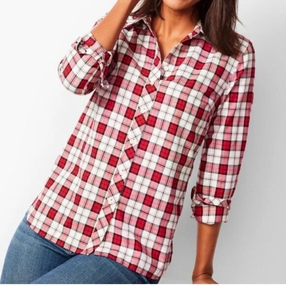 Talbots Classic Plaid Button Down Shirt Holiday NEW Plus Size 1X - Picture 1 of 9